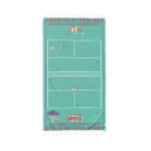 Teal beach towel with sports field design on a white background